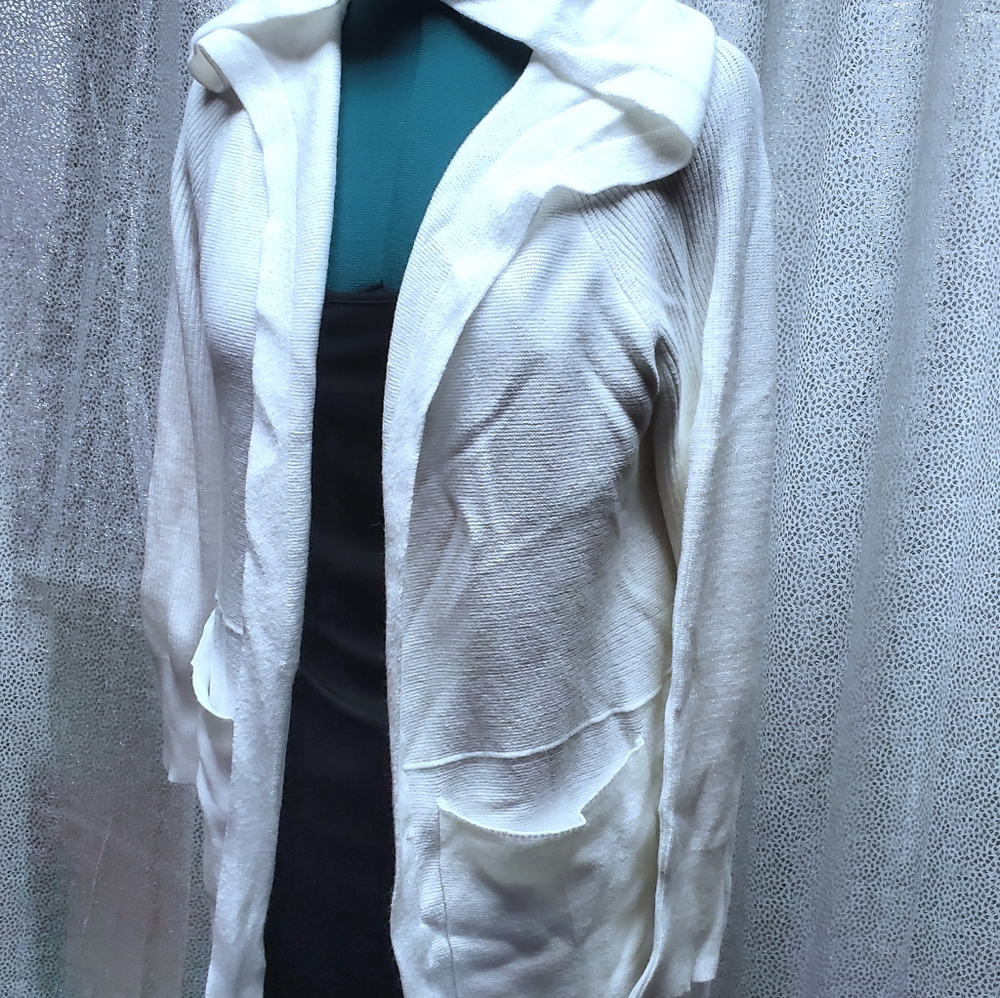 White Hooded Long Sleeve Open Front Cardigan - Picture 5 of 11